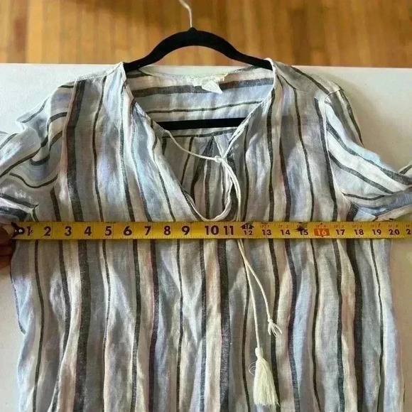 c and c california 100% Linen Shirt Blouse Small Oversized Pink Strip Tassels - Picture 7 of 7